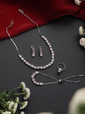 SET - Pink Diamond Necklace, Earring, Ring, Bracelet