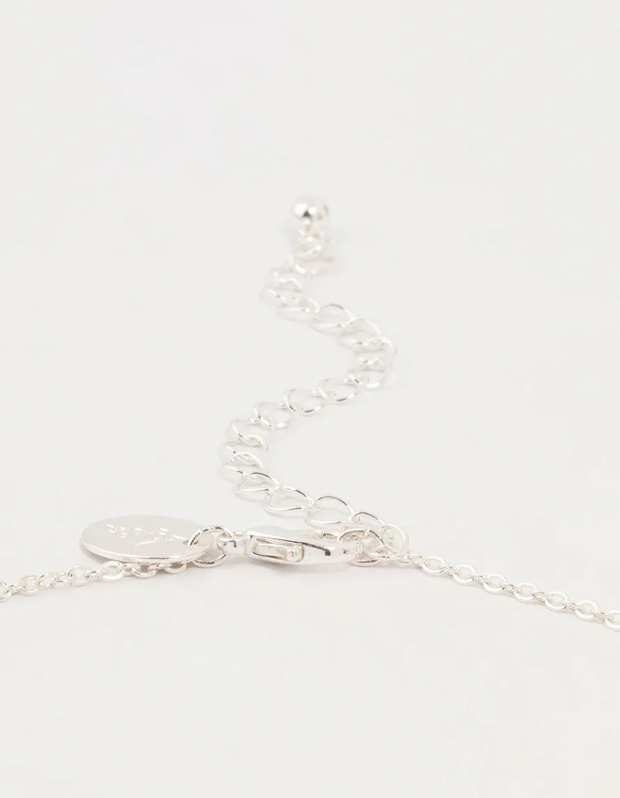 Silver Diamante Bow Station Necklace
