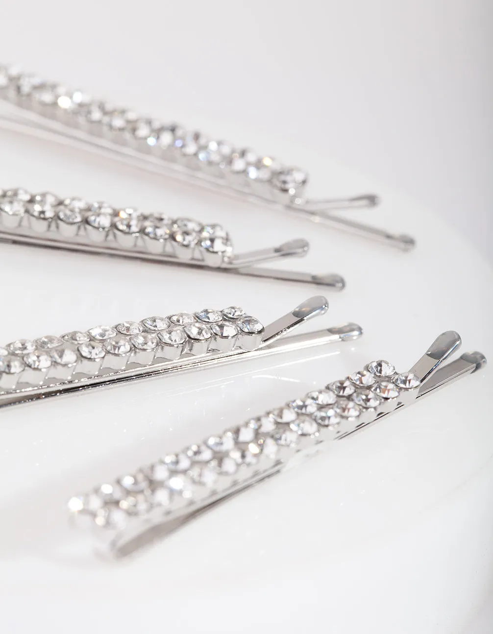 Silver Double Row Diamante Clip 4-Pack