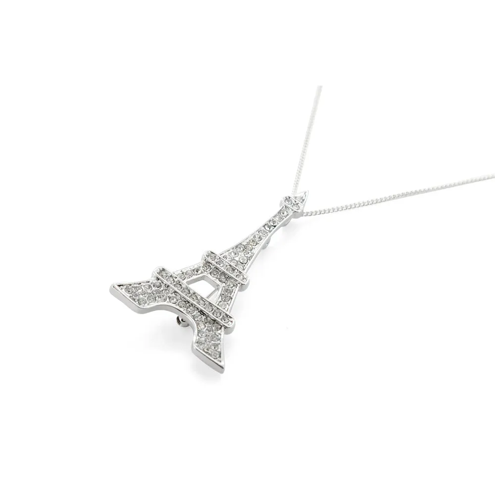 Silver Eiffel Tower Paris Crystal Brooch and Pendant