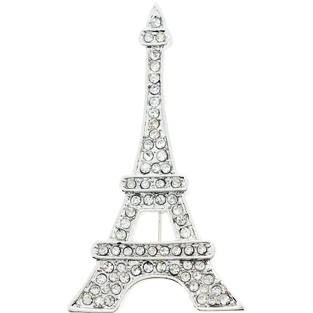 Silver Eiffel Tower Paris Crystal Brooch and Pendant