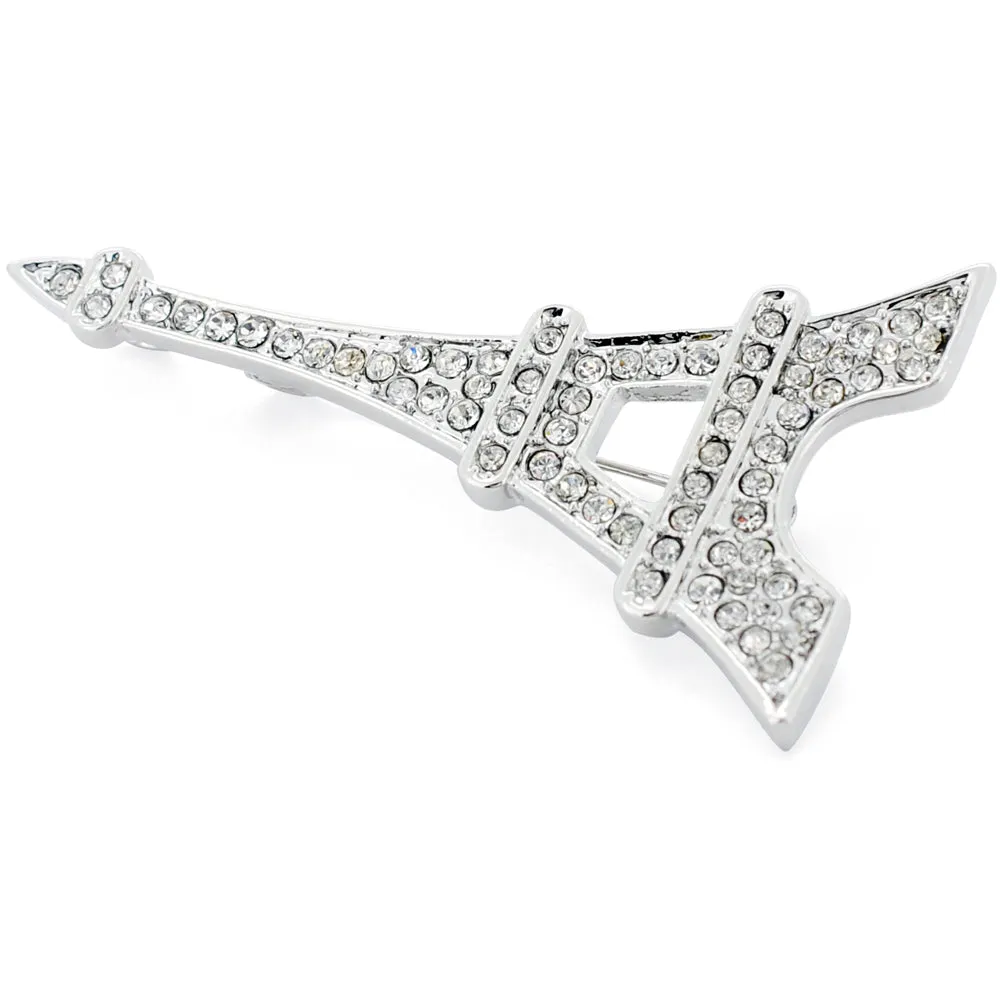 Silver Eiffel Tower Paris Crystal Brooch and Pendant