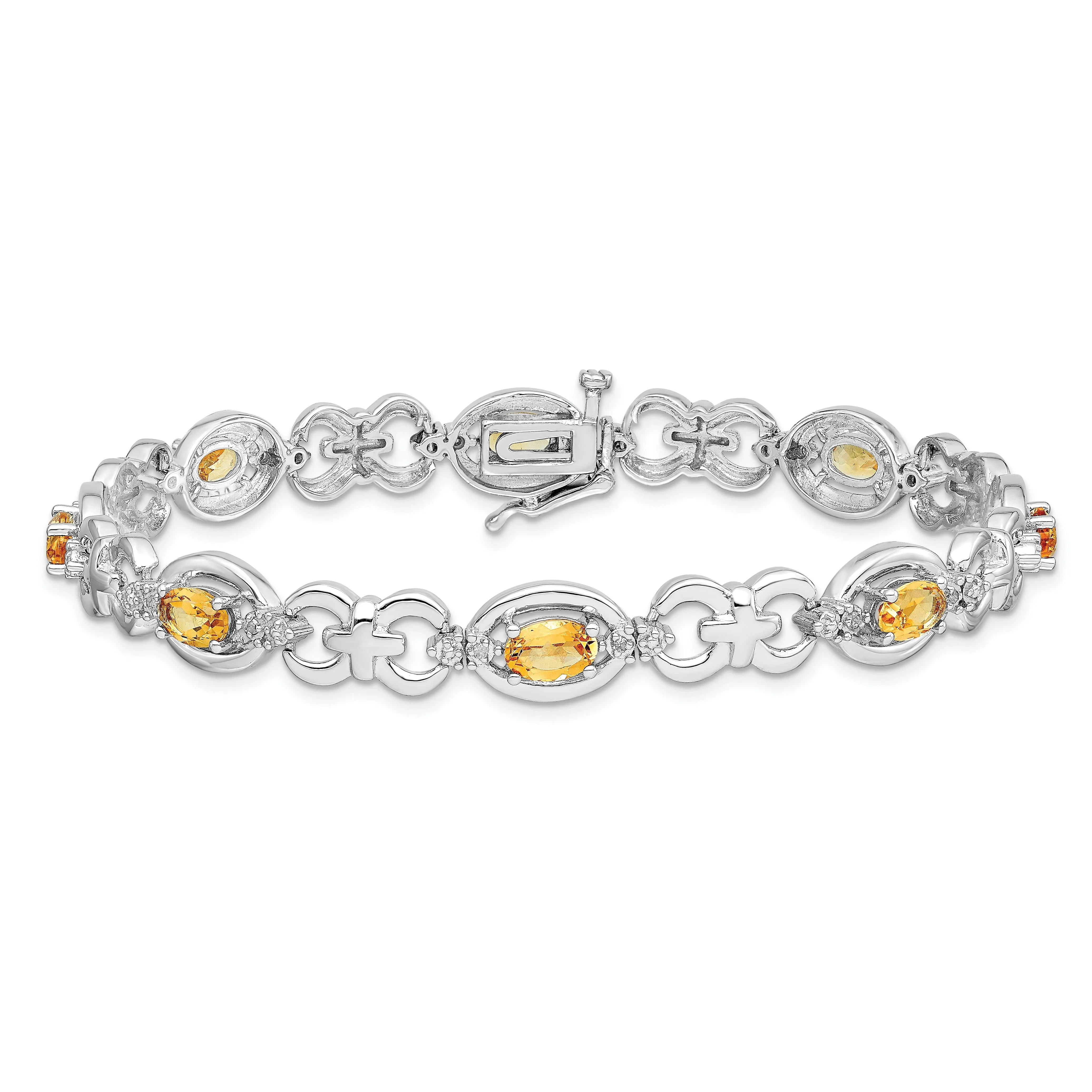 Silver Polish Citrine Gemstone Diamond Bracelet