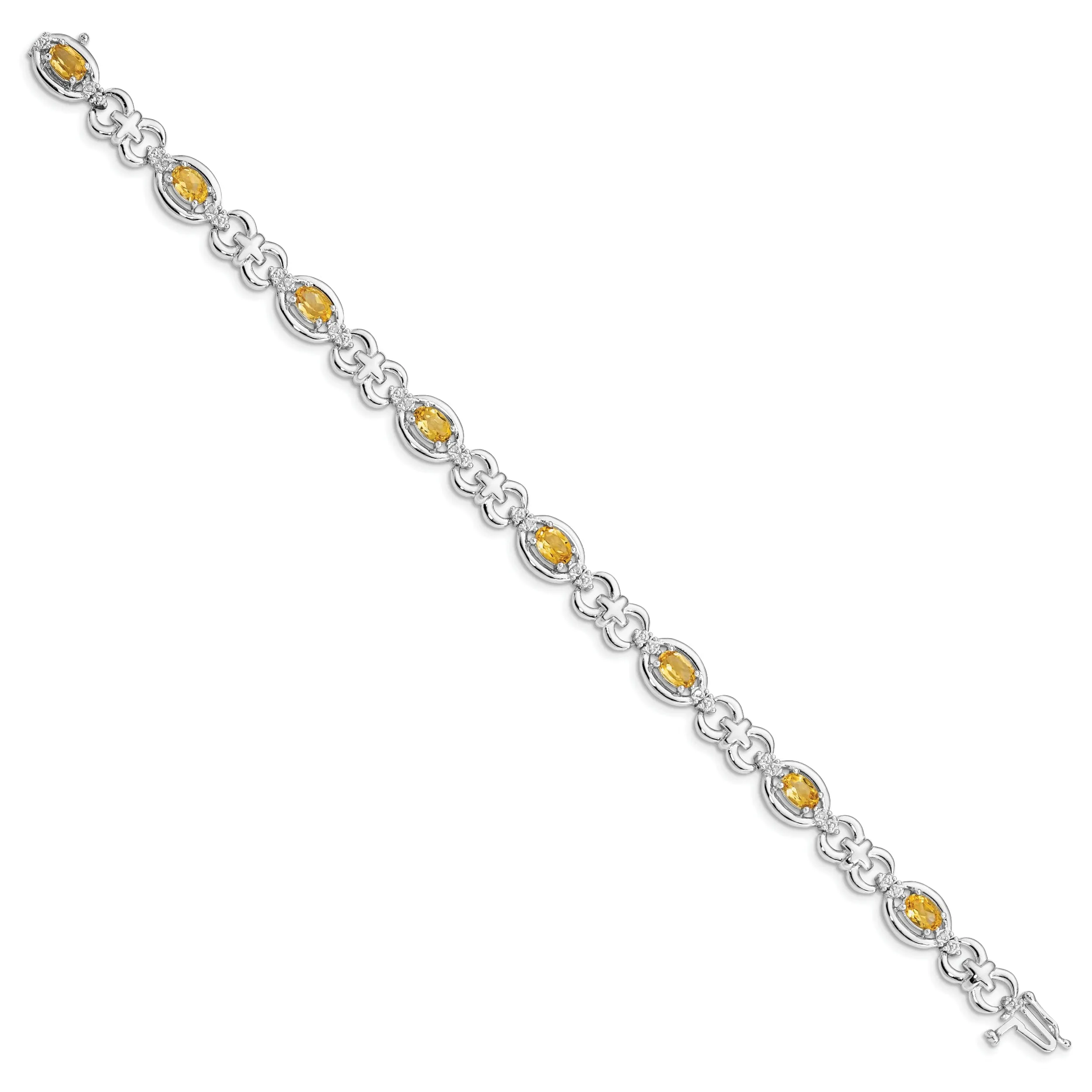 Silver Polish Citrine Gemstone Diamond Bracelet