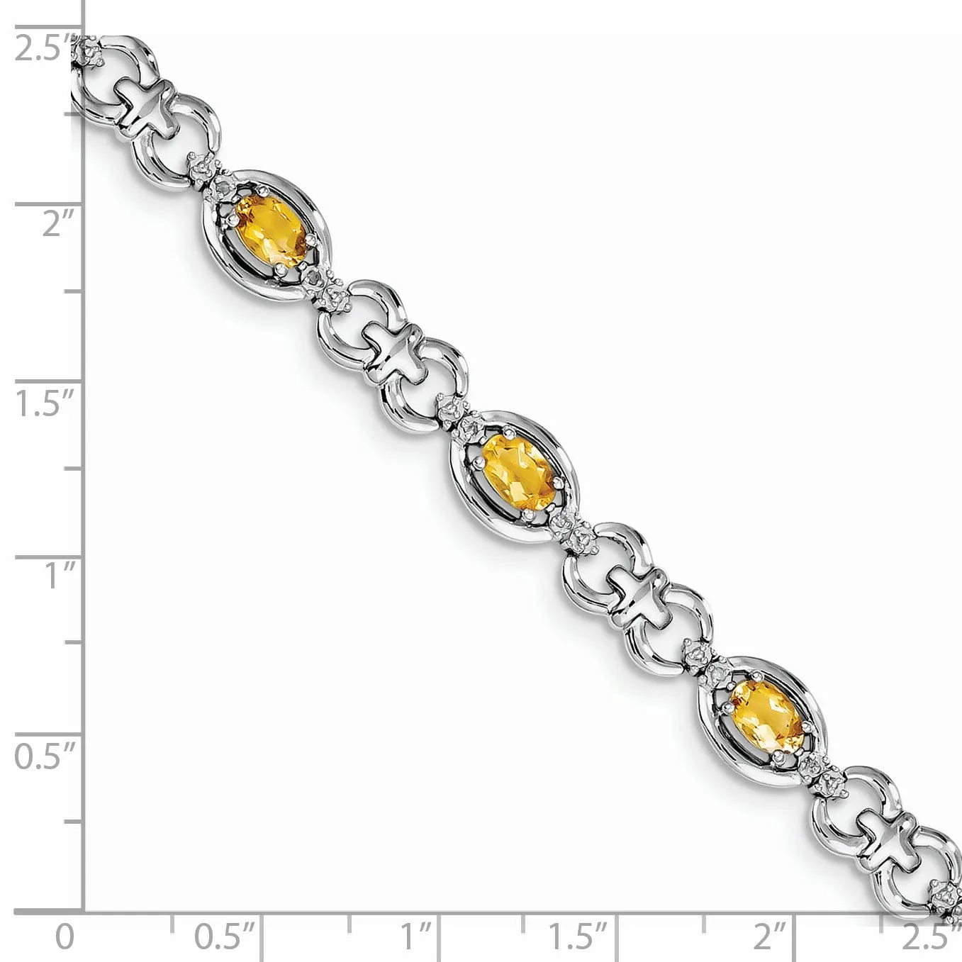 Silver Polish Citrine Gemstone Diamond Bracelet