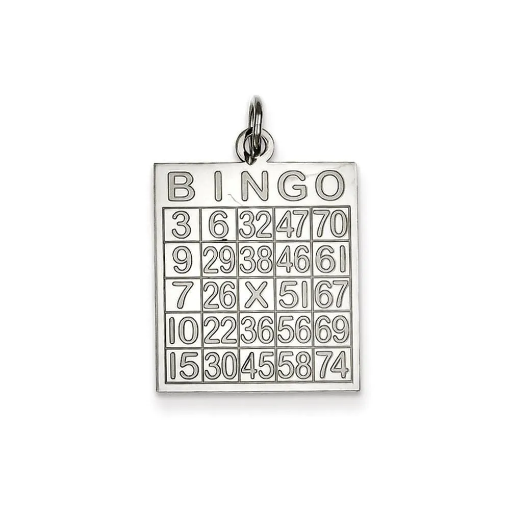 Silver Polished Finish Stamped Bingo Card Charm