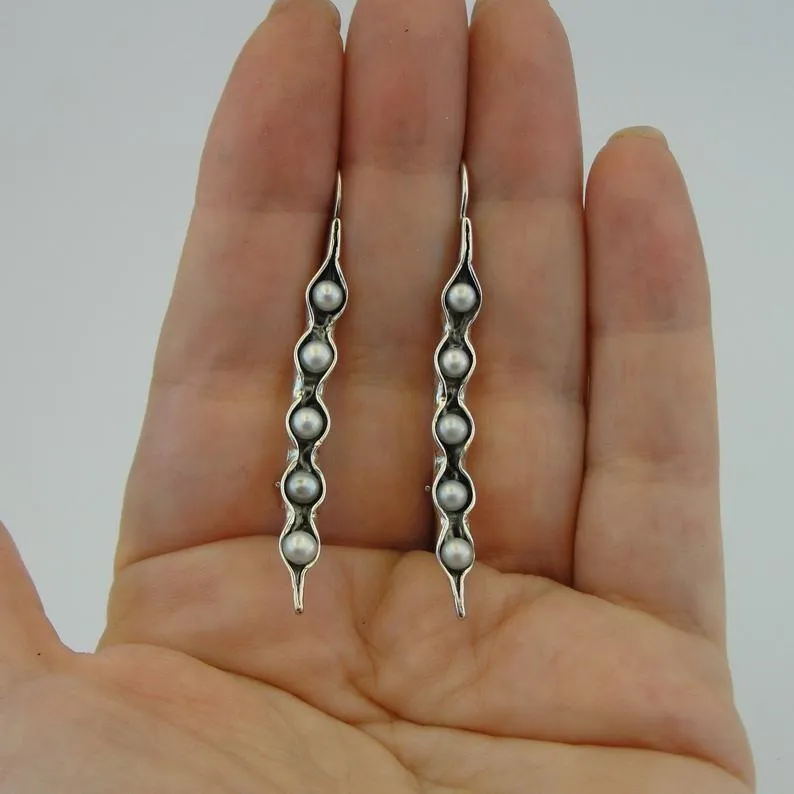 Silver White Pearl Earring ,Long ,White Pearl Earrings Handmade Hadar Designers  (ms