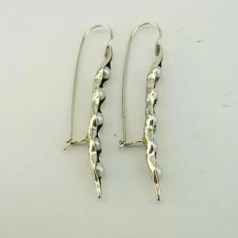 Silver White Pearl Earring ,Long ,White Pearl Earrings Handmade Hadar Designers  (ms