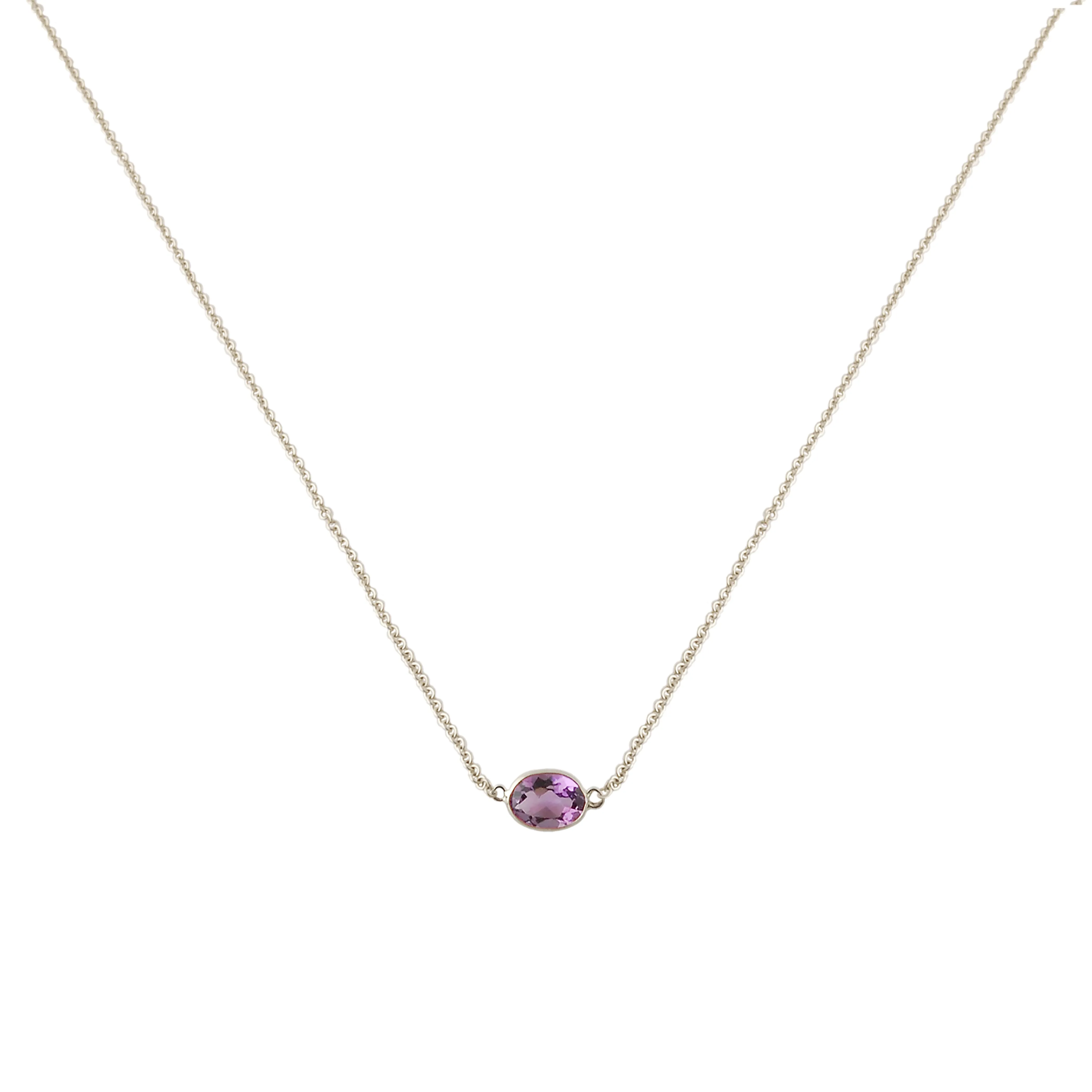 Single Stone Bezel Set Amethyst Necklace