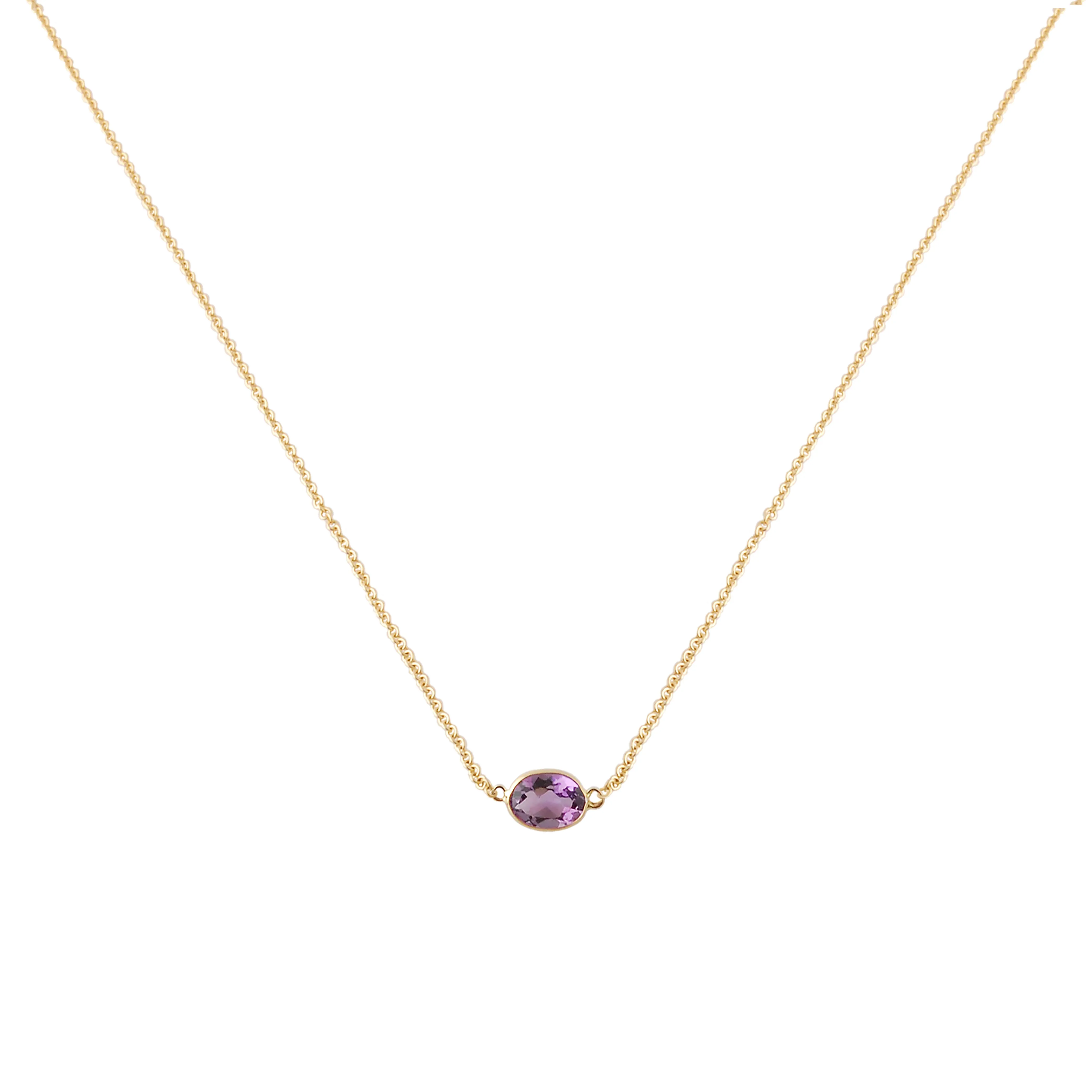 Single Stone Bezel Set Amethyst Necklace