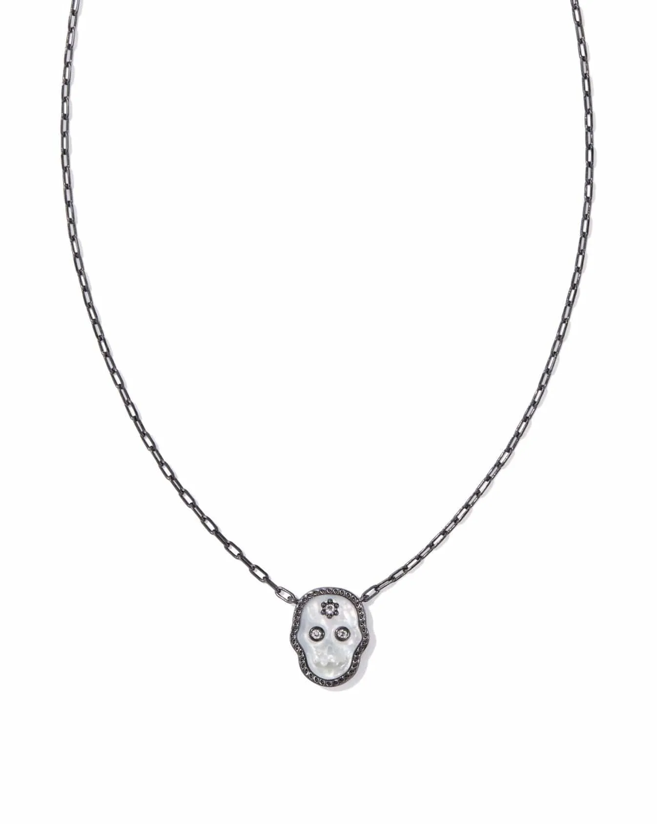 Skeleton Short Pendant Necklace - Gunmetal Ivory Mother of Pearl