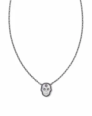Skeleton Short Pendant Necklace - Gunmetal Ivory Mother of Pearl