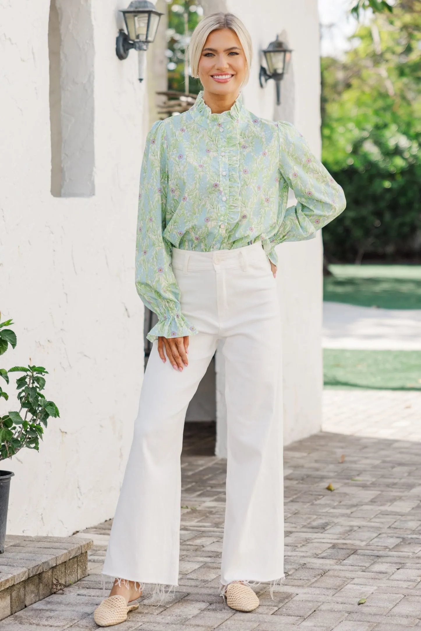 So True Green Floral Blouse