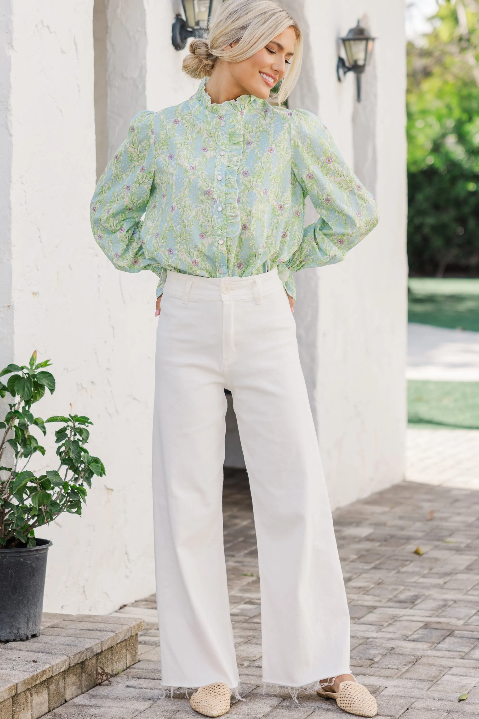 So True Green Floral Blouse