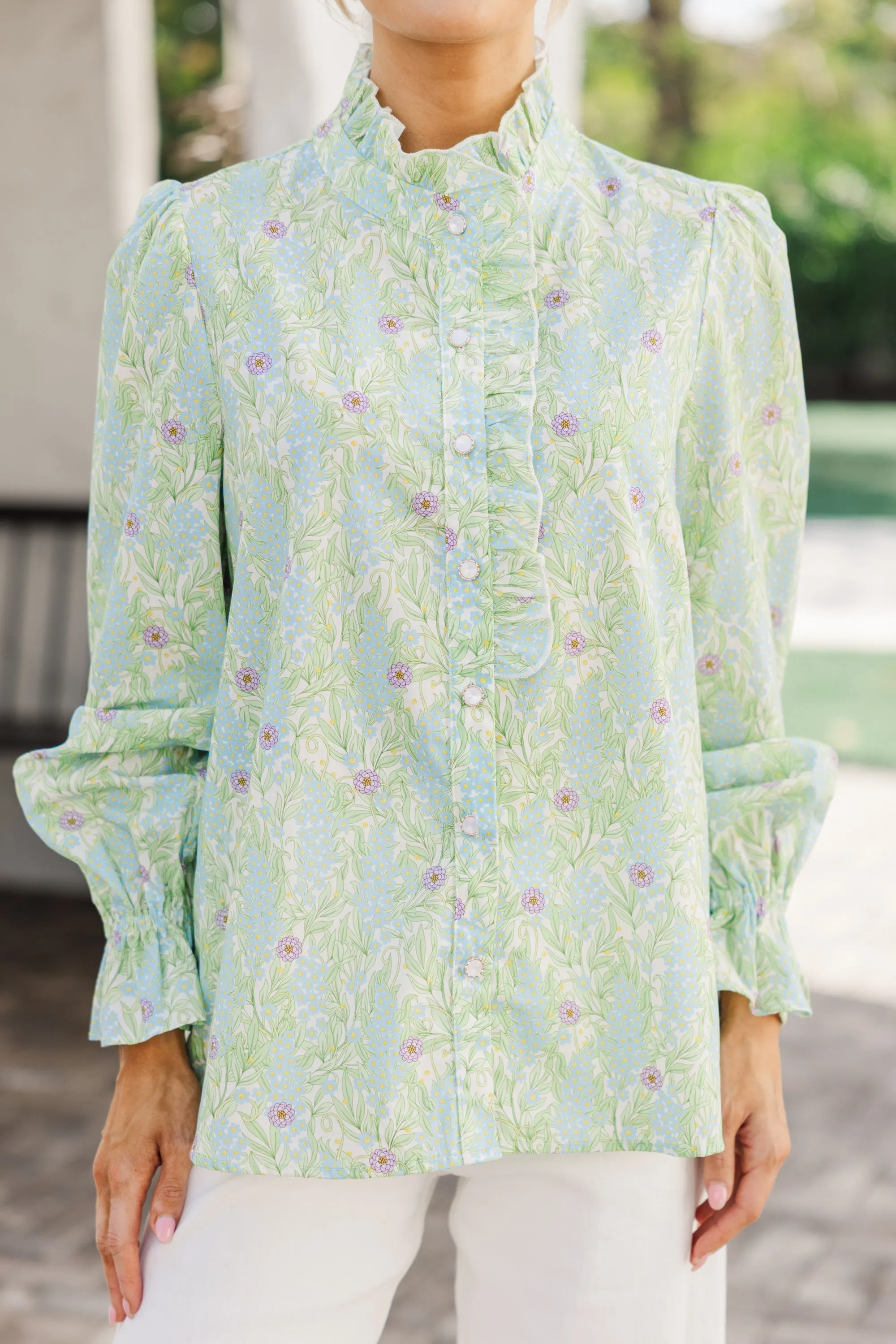 So True Green Floral Blouse
