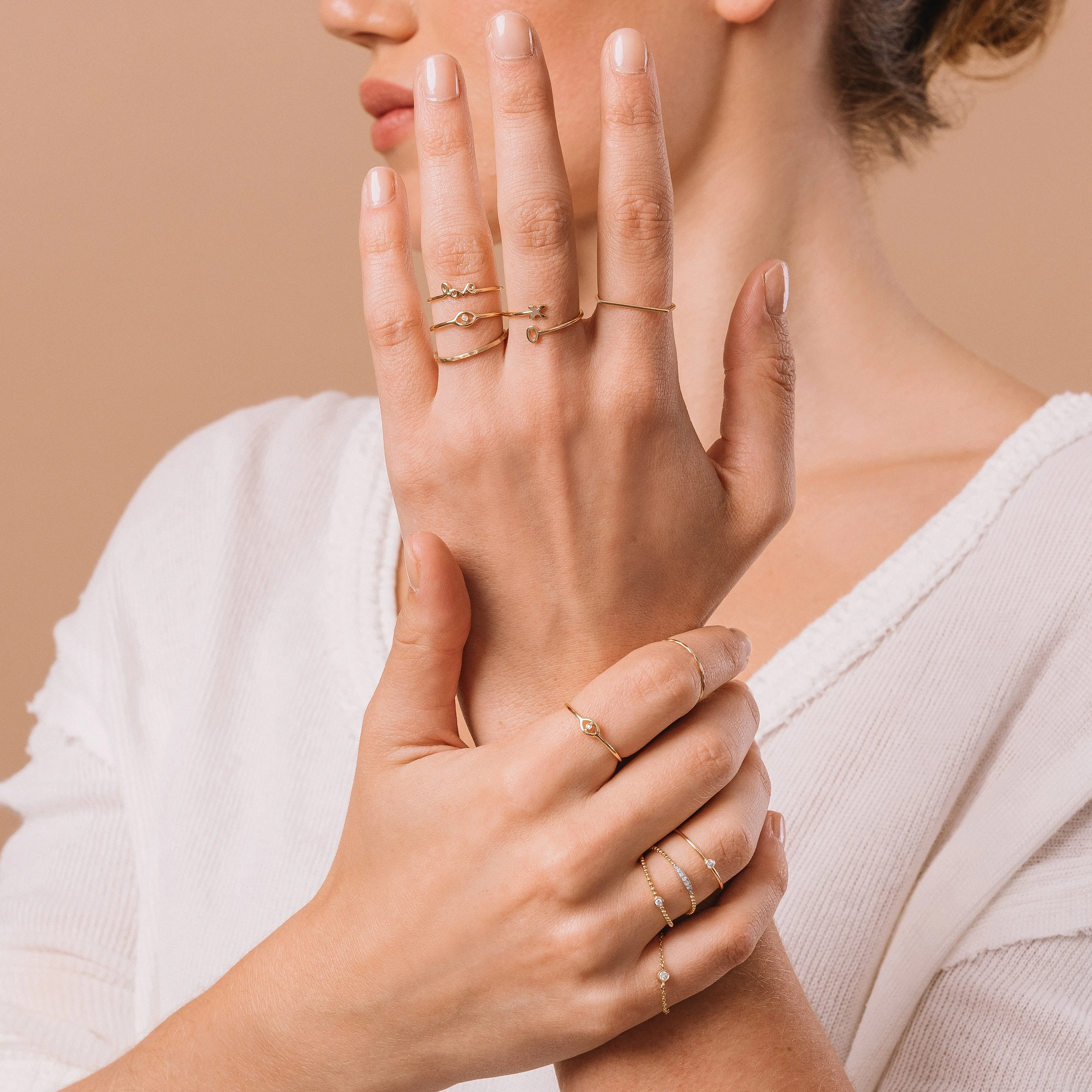 Solid Gold Delicate Hammered Band, 14k