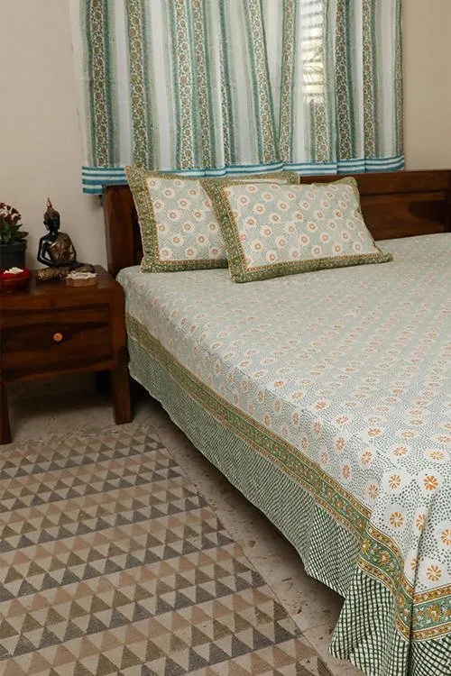 Sootisyahi 'Sparkling Yellow' Handblock Printed Cotton Bedsheet