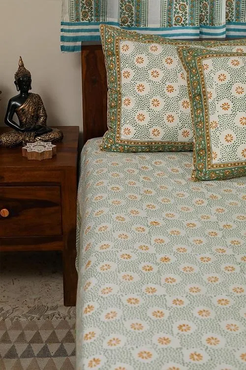 Sootisyahi 'Sparkling Yellow' Handblock Printed Cotton Bedsheet