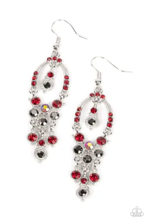 Sophisticated Starlet - Red - Iridescent Hematite Rhinestone Chandelier Paparazzi Fishhook Earrings