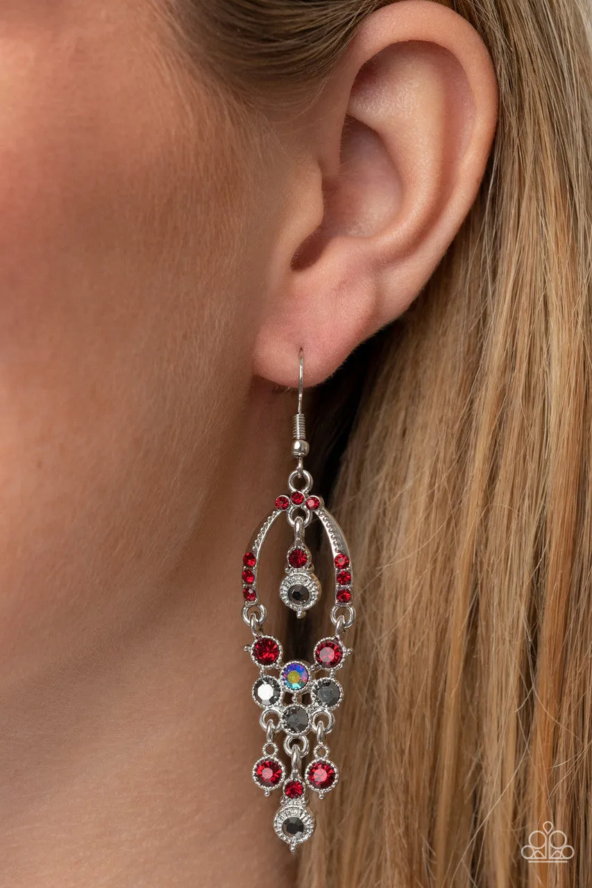 Sophisticated Starlet - Red - Iridescent Hematite Rhinestone Chandelier Paparazzi Fishhook Earrings