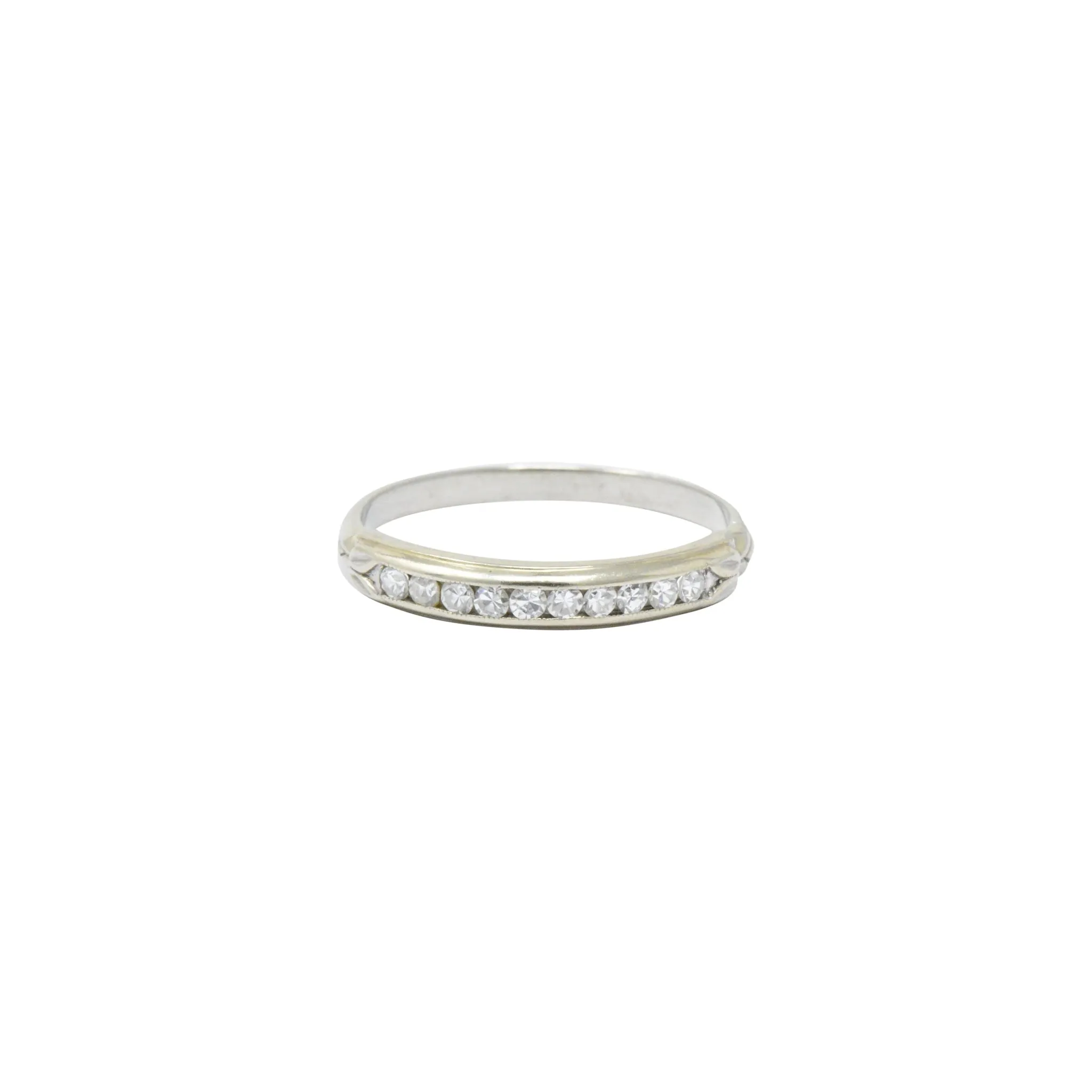 Sparkling Diamond 14 Karat White Gold Wedding Band Stackable Ring
