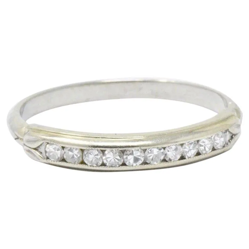 Sparkling Diamond 14 Karat White Gold Wedding Band Stackable Ring