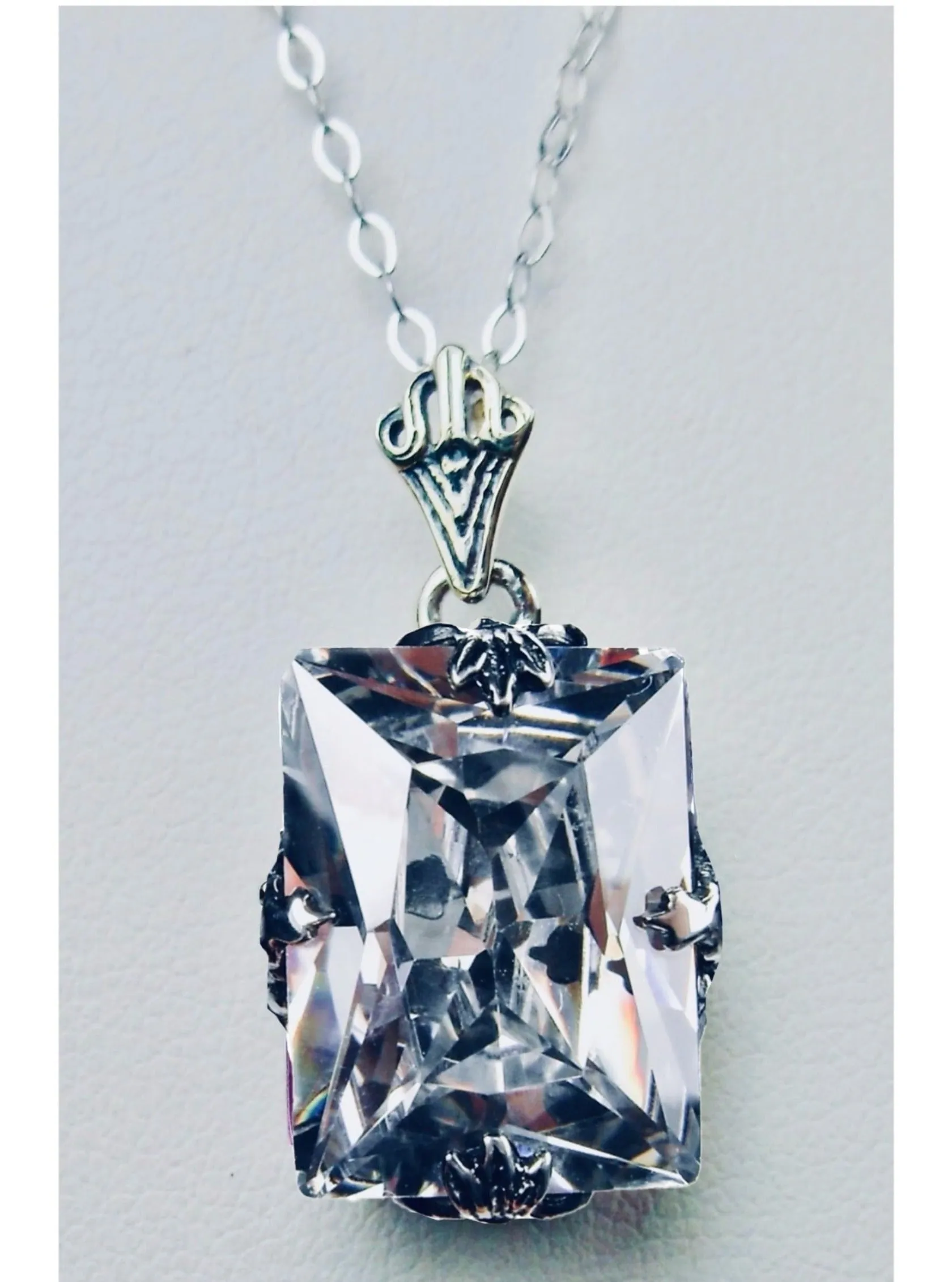 Sparkling White Cubic Zirconia Jewelry Set, Rectangle Art Deco Set includes Ring, Earrings & Pendant #S15