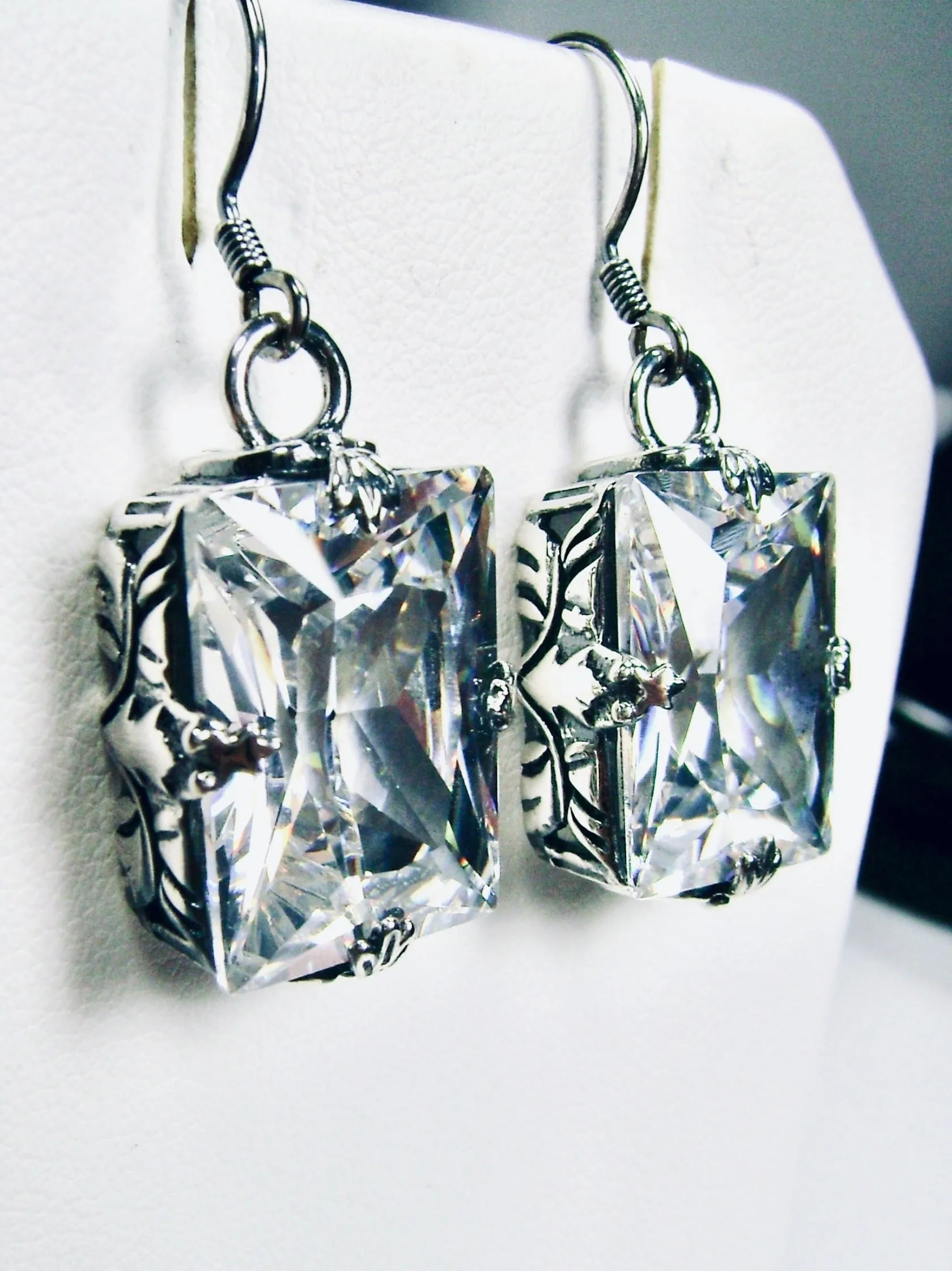 Sparkling White Cubic Zirconia Jewelry Set, Rectangle Art Deco Set includes Ring, Earrings & Pendant #S15