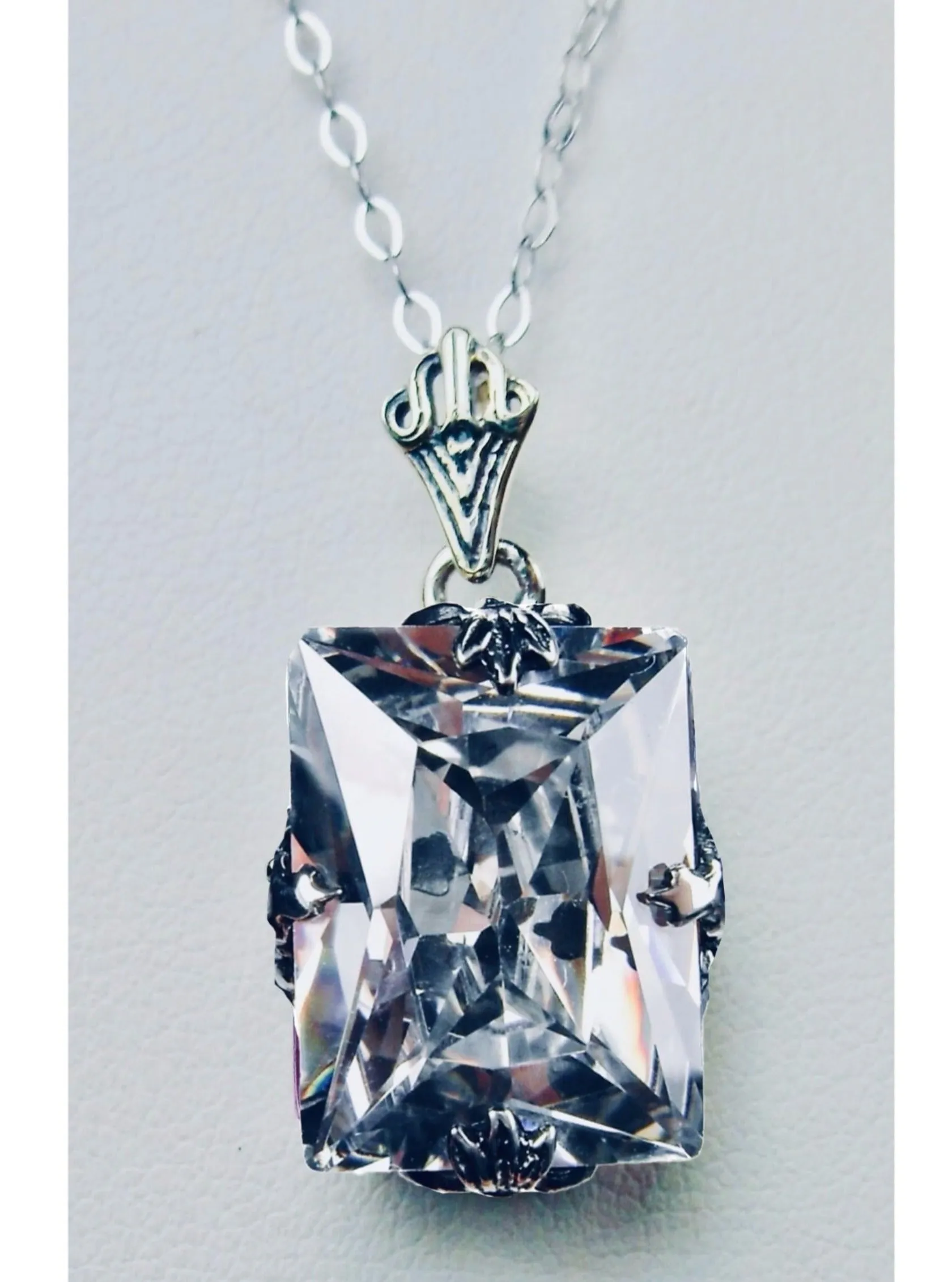 Sparkling White Cubic Zirconia Jewelry Set, Rectangle Art Deco Set includes Ring, Earrings & Pendant #S15