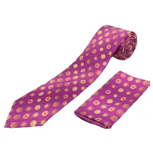 Stacy Adams Tie and Handkerchief - Fuchsia Polka Dots T41