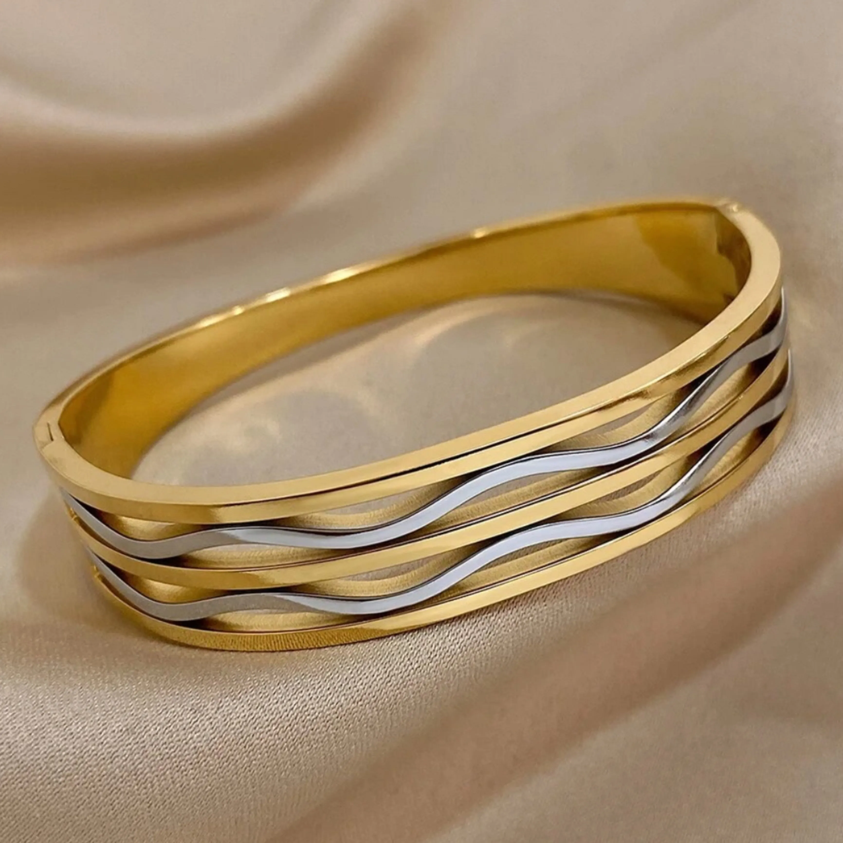 Stainless Steel Two Tone Bangle Bracelet