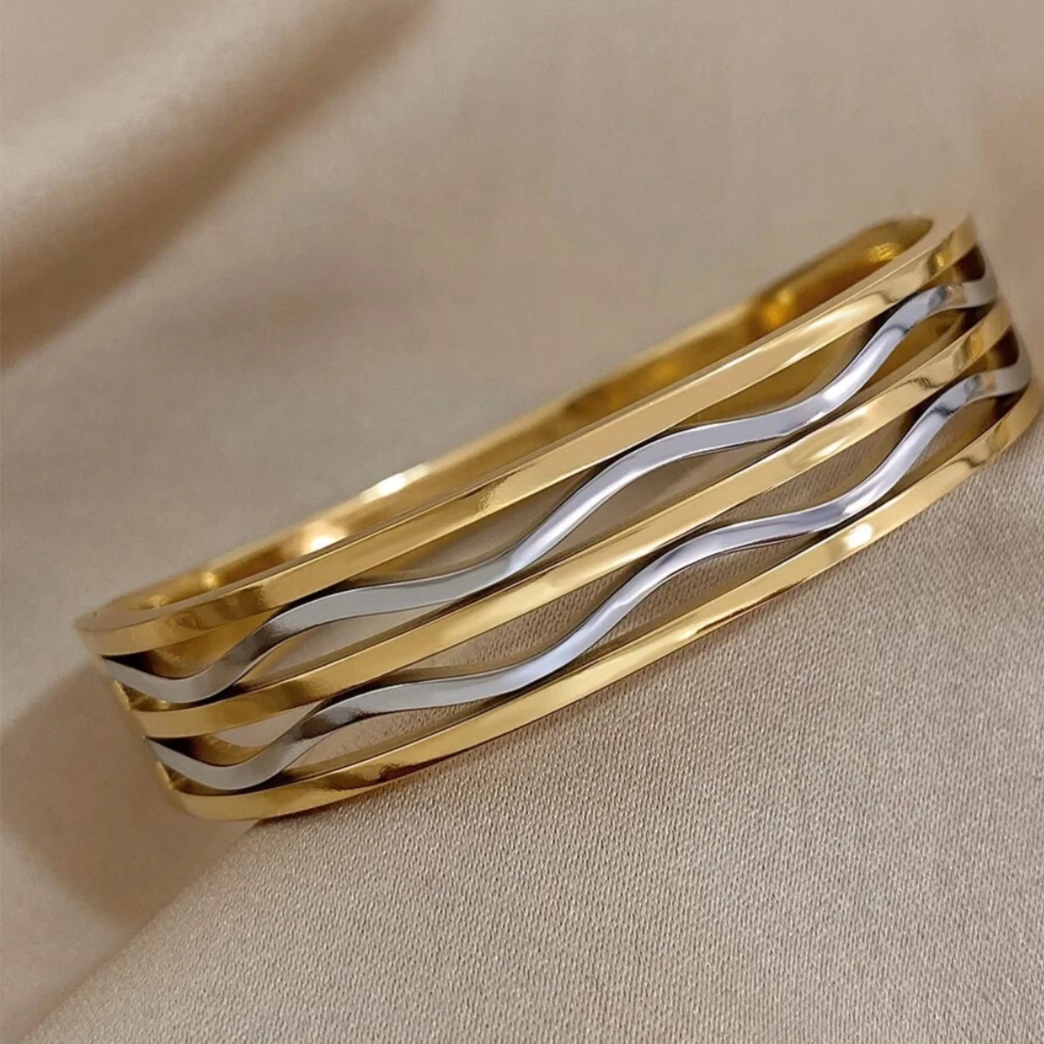 Stainless Steel Two Tone Bangle Bracelet