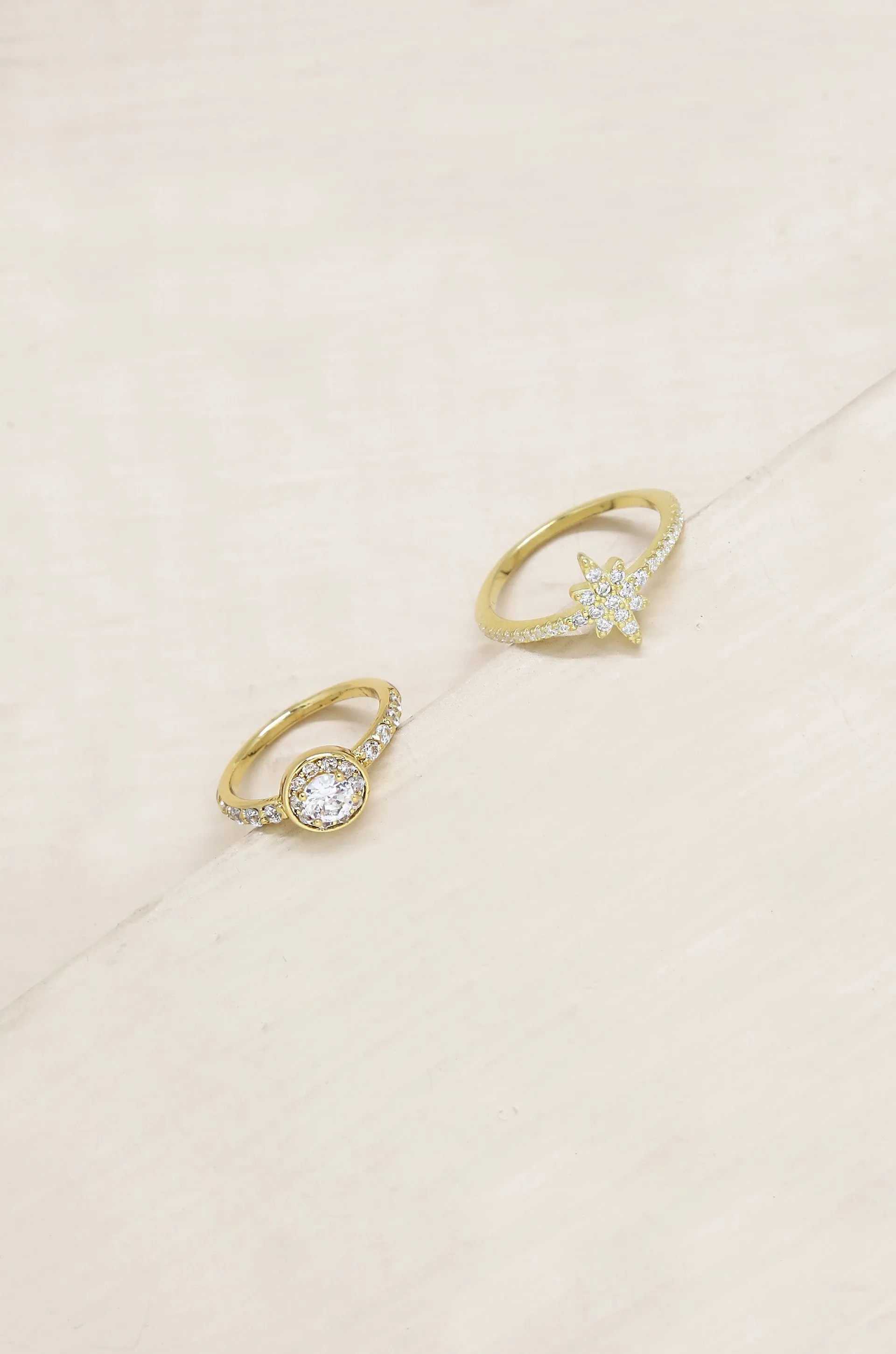 Star Studded Crystal 18k Gold Plated Ring Set