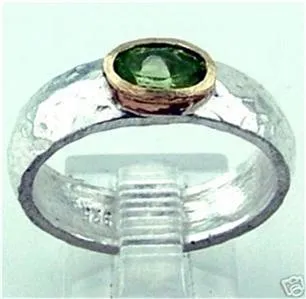 Sterling Silver and 9K Gold Ring with Green Tourmaline (I r73