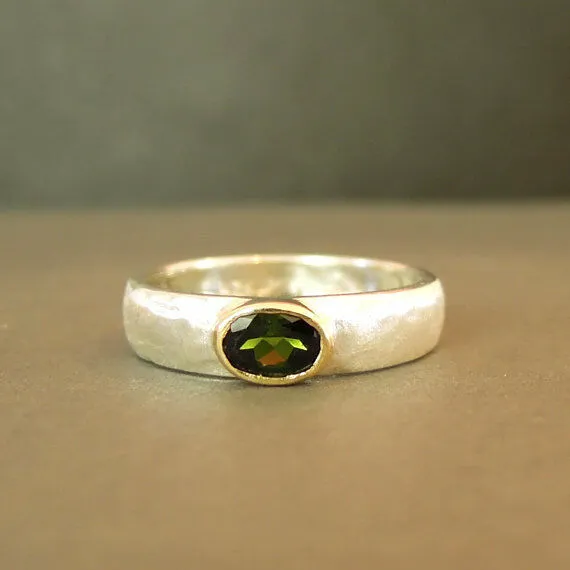 Sterling Silver and 9K Gold Ring with Green Tourmaline (I r73