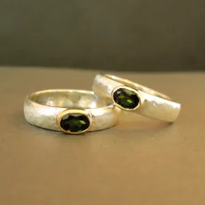 Sterling Silver and 9K Gold Ring with Green Tourmaline (I r73