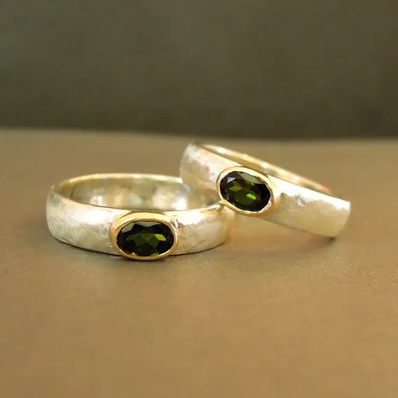 Sterling Silver and 9K Gold Ring with Green Tourmaline (I r73
