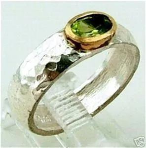Sterling Silver and 9K Gold Ring with Green Tourmaline (I r73