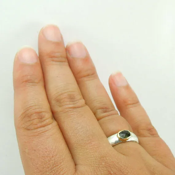 Sterling Silver and 9K Gold Ring with Green Tourmaline (I r73