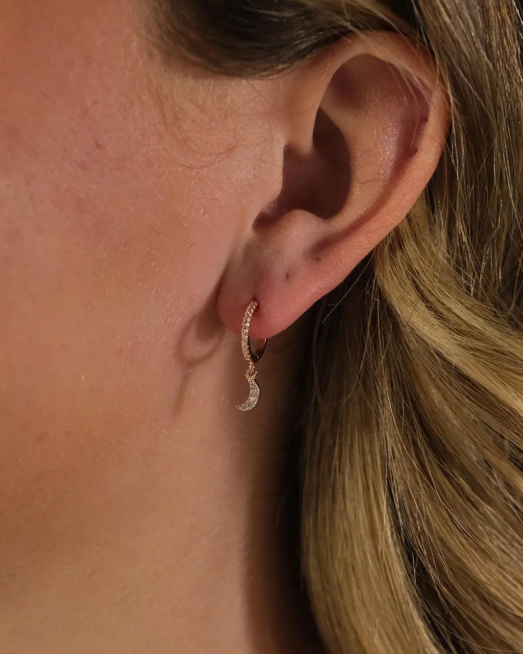 Sterling Silver CZ Crescent Micro Hoops