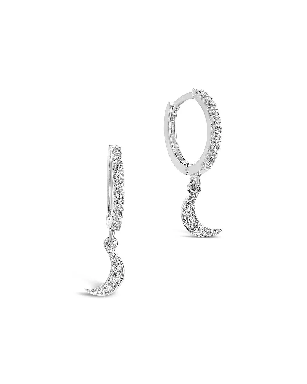 Sterling Silver CZ Crescent Micro Hoops