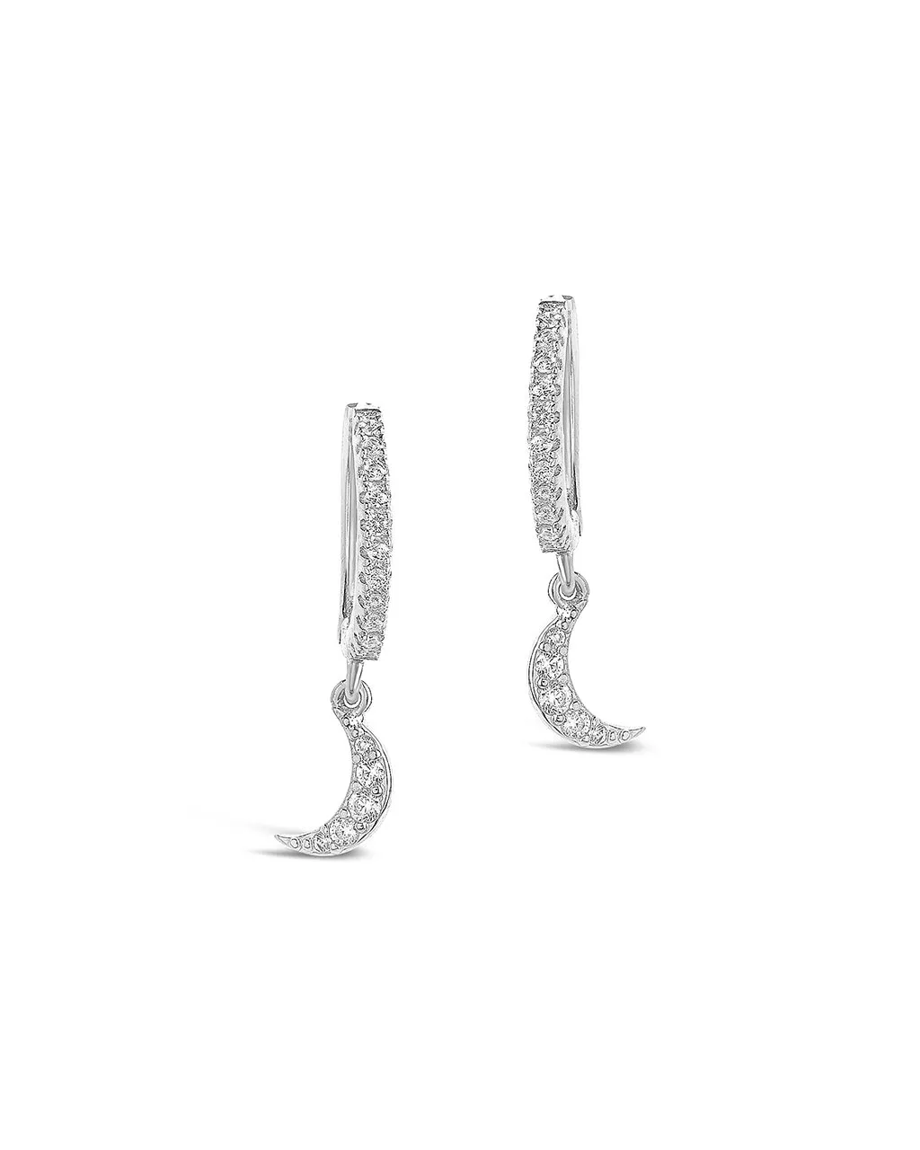 Sterling Silver CZ Crescent Micro Hoops