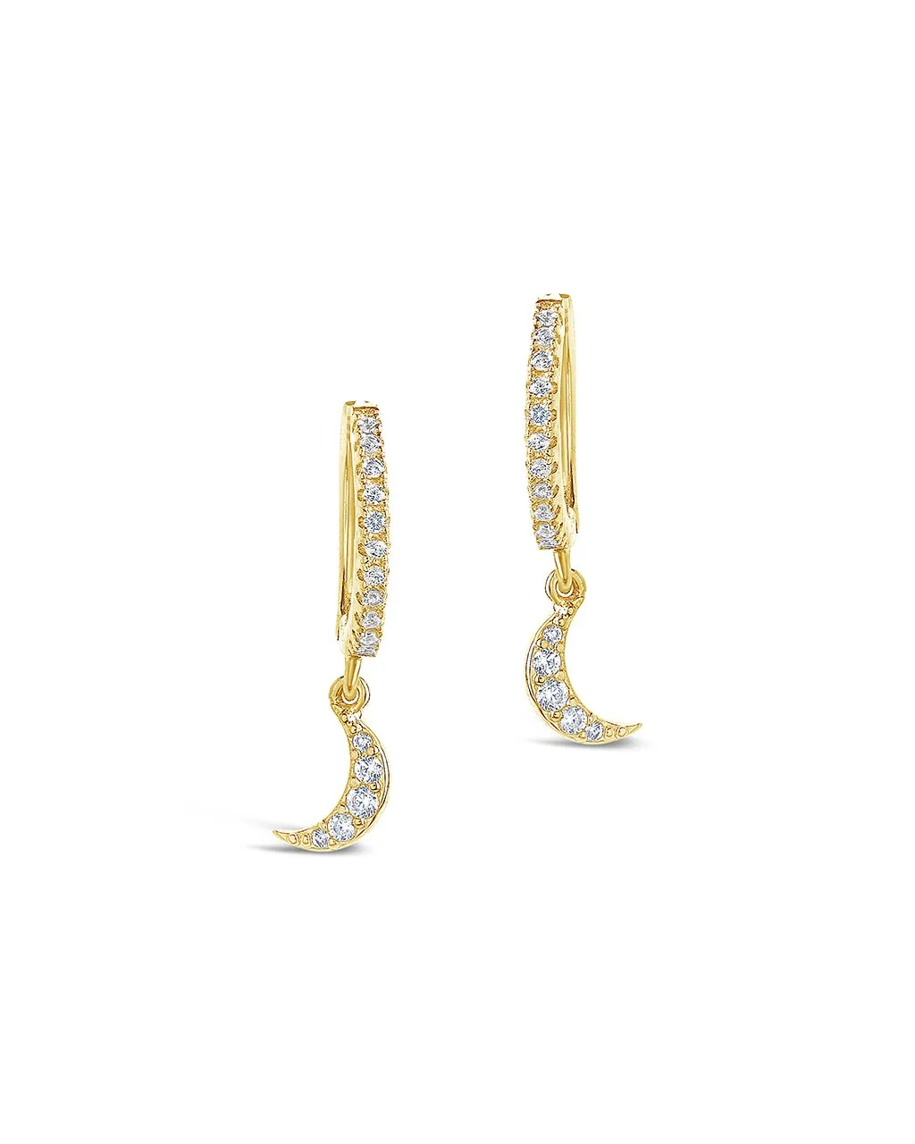 Sterling Silver CZ Crescent Micro Hoops