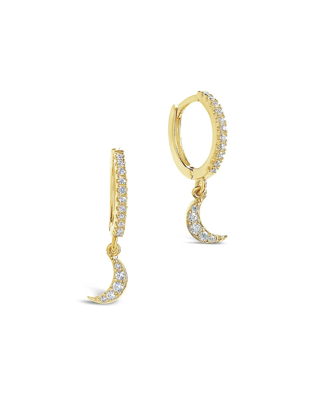 Sterling Silver CZ Crescent Micro Hoops