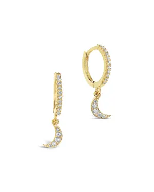 Sterling Silver CZ Crescent Micro Hoops
