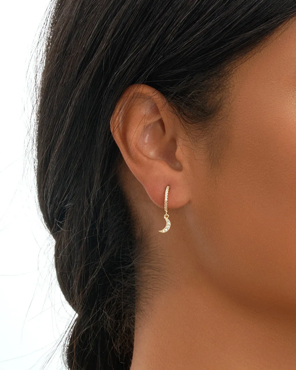 Sterling Silver CZ Crescent Micro Hoops