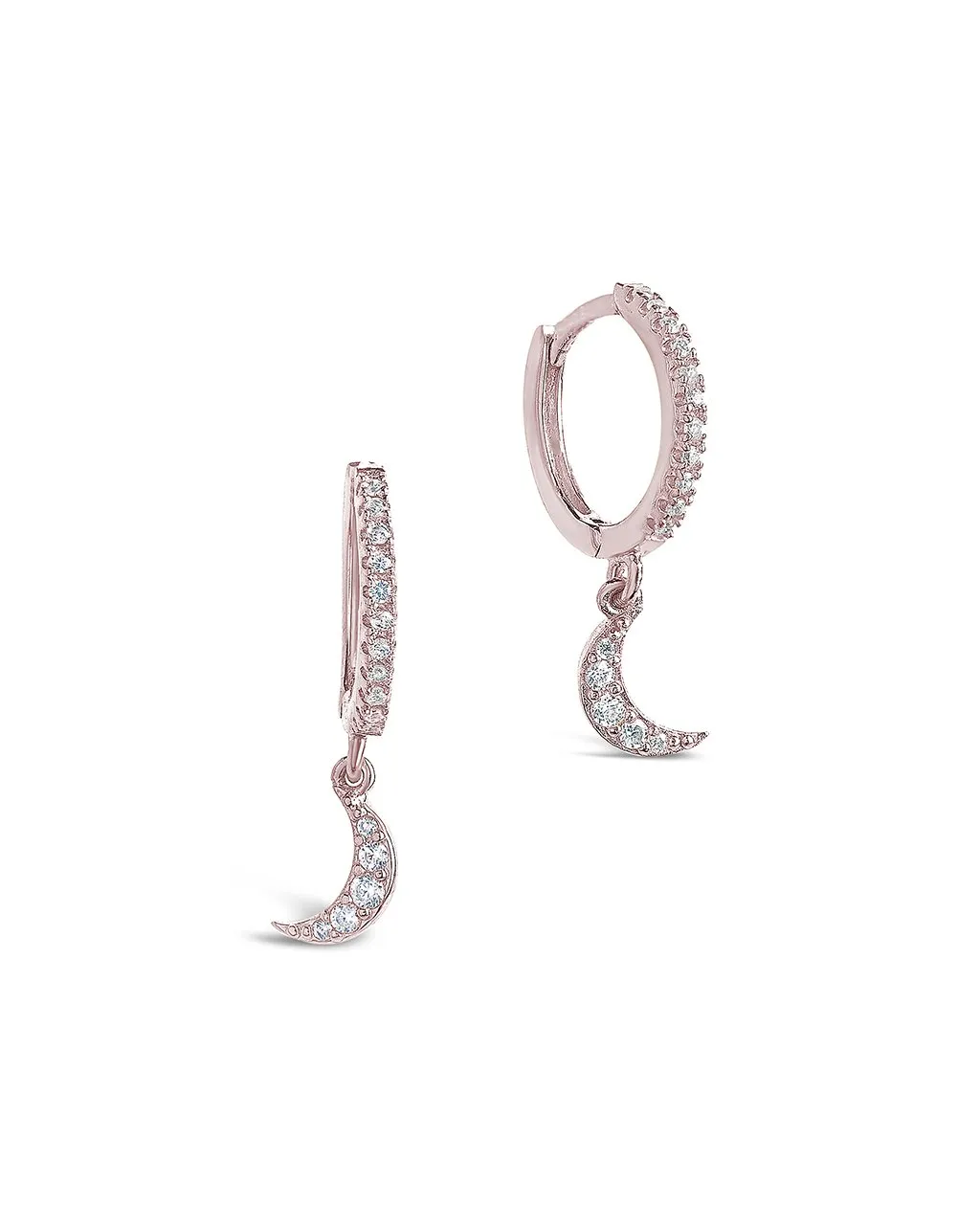 Sterling Silver CZ Crescent Micro Hoops