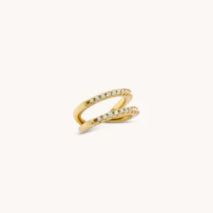 Sterling Silver Double Crystal Ear Cuff, Gold