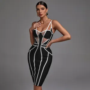 Strappy Sleeveless Striped Midi Bandage Dress