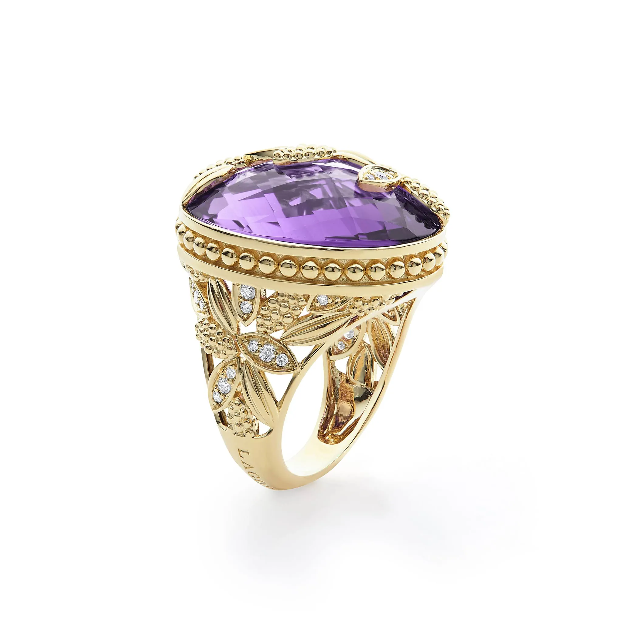 Studio 18K Gold Floral Amethyst and Diamond Ring